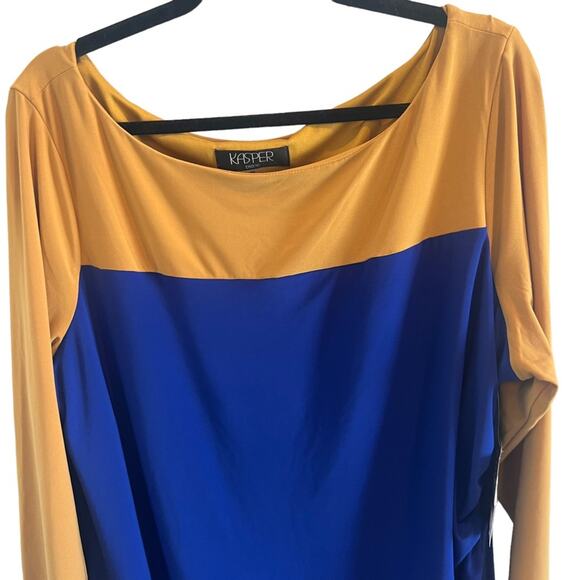 NWT Kasper Plus Size XXL Colorblock Sheath Dress Faux Wrap Ruched Stretch - Picture 3 of 10